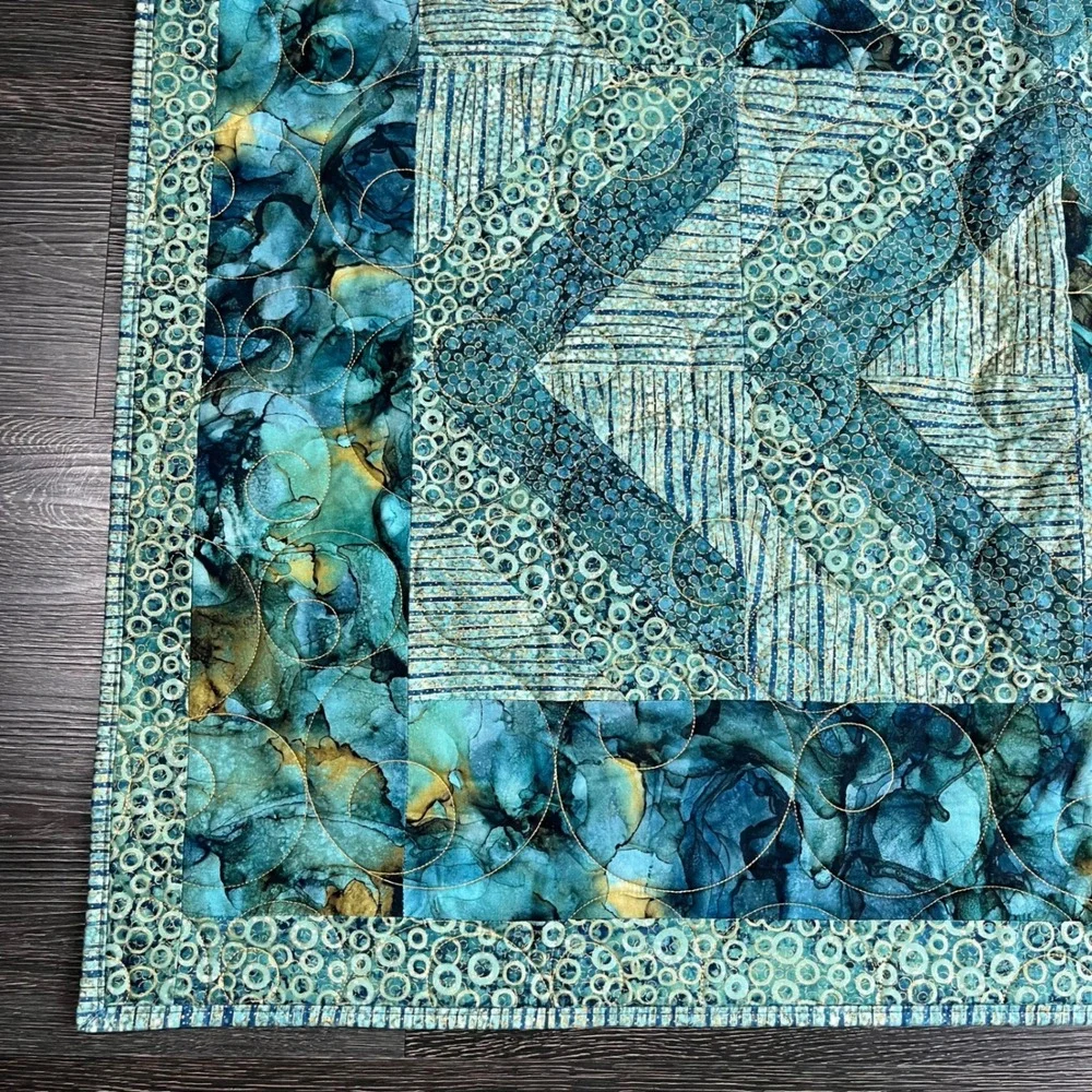 Handcrafted NEW Geometric Quilted Throw Blanket 60x44 Batik Ocean Celestial Art